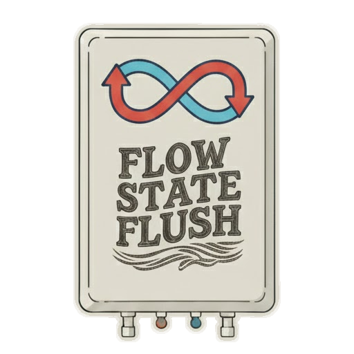 Tankless Water heater Flow state flush logo